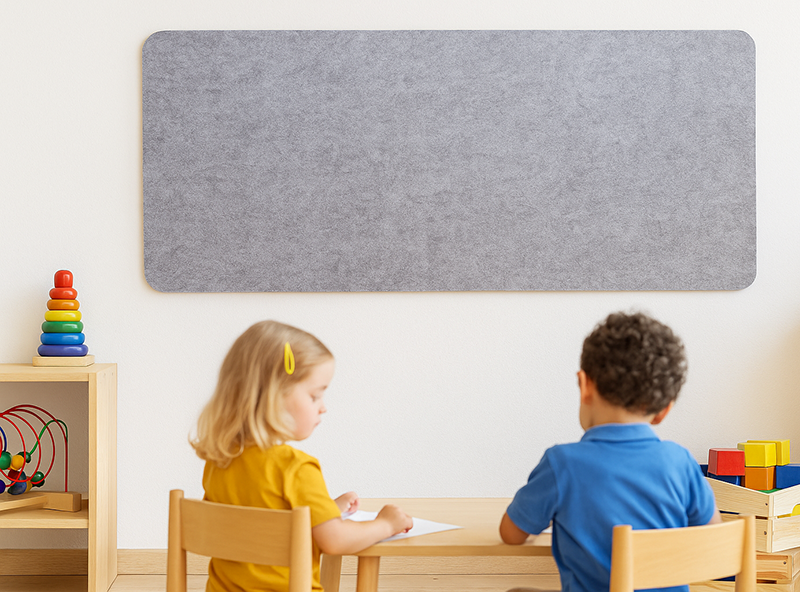 Akustik-Platte quer auf einer Wand in Kita