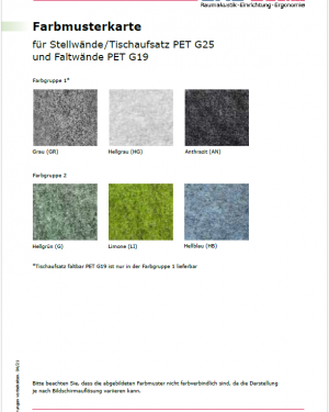 Farbmusterkarte PET G19 25