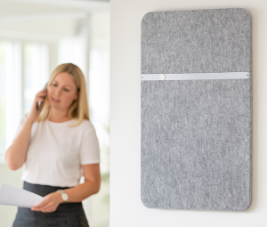 Absorber-Wandelement PET R im Hochformat mit eine Magnetleiste im Büro