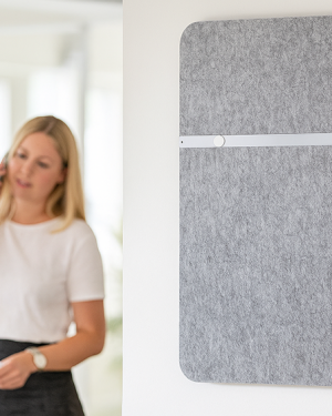 Absorber-Wandelement PET R im Hochformat mit eine Magnetleiste im Büro